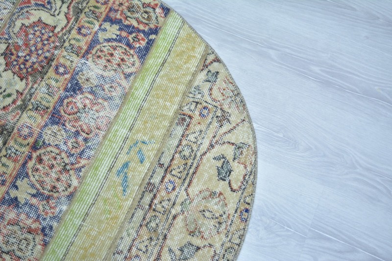 Handmade Round Patchwork Rug, 3.3 ft, Vintage Round Rug, Round Inside Door Mat, gallery