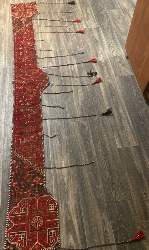 Shirvan Rug Altered To Wall Hanging Wool With Tassels 105" L x 9"-12' W gallery