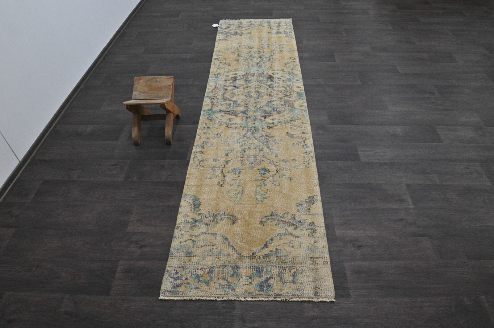Vintage Turkish Runner Rug 2x9ft Wool Anatolian Handmade Hallway Oushak BEIGE gallery