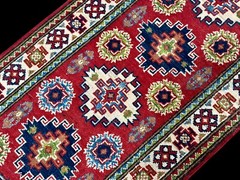 Brand New Colorful Small Runner Handmade Red Blue Sage Geometric Pak Kazak 2’x6′