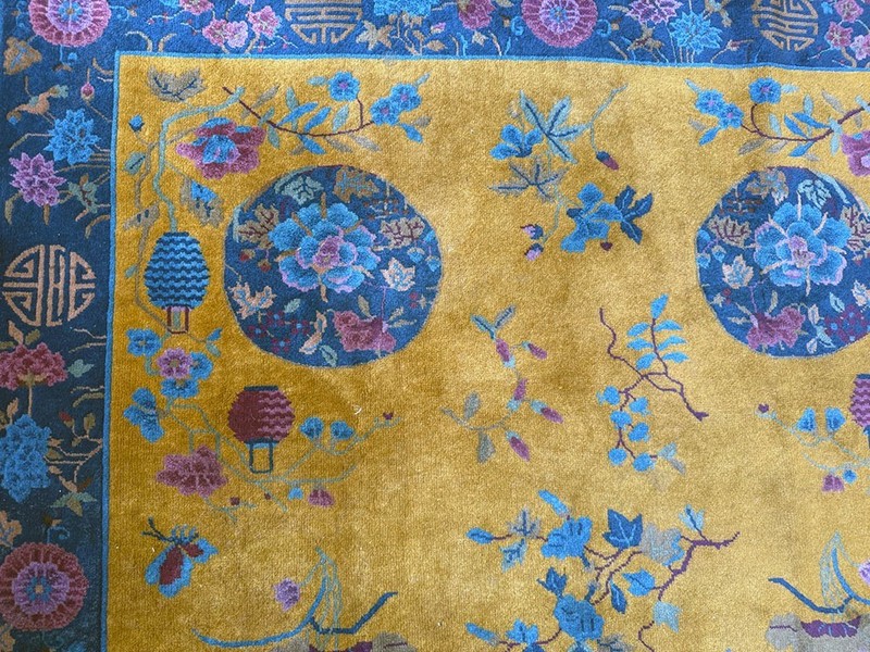 A Stunning Antique 5' x 8' Gold Ground Art Deco Mandarin Chinese Rug Circa 1920 gallery