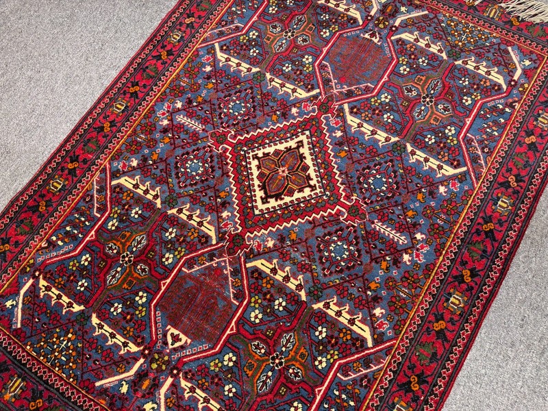 Fine Antique Caucasian Shirvan Rug 3x5 Blue Handmade Vintage Oriental Rug Kazak gallery