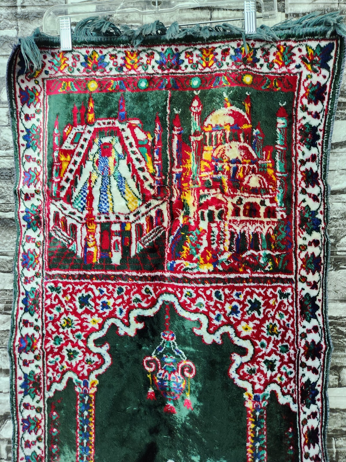 Vintage Green Muslim wall hanging prayer rug 1970-1980s Qatar Kuwait Carpet  gallery