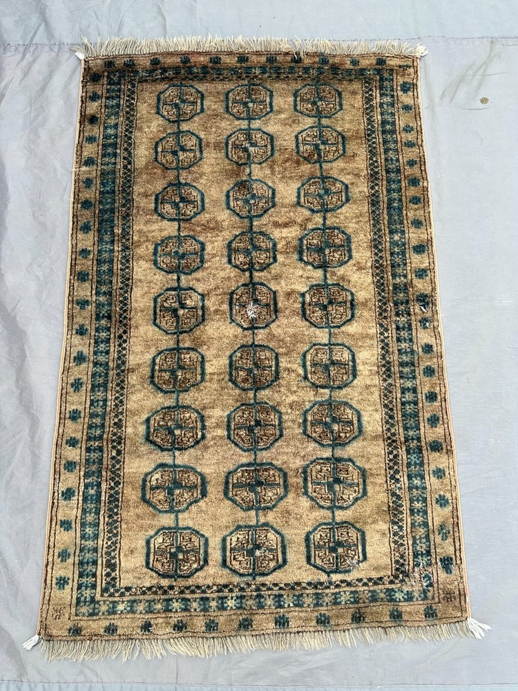 2'9 x 4'6 Vintage Afghan Turkoman Rug Hand Knotted Wool Tribal Bathroom Carpet