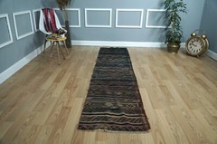 Dark Kilim Runner, Turkish Kilim Runner, Farmhouse runner, 2.17×9.15 ft. H-2635