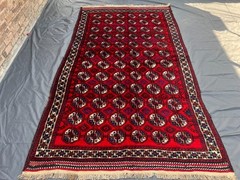 Vintage Afghan Baluchi Rug 5’6 x 9’8 Ft, Hand Knotted Turkmen Ersari Pattern Rug