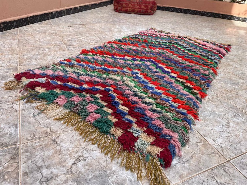 Vintage Moroccan handmade Rug 2'6"x5'1" Bohemian Checkered Multicolor Runner gallery