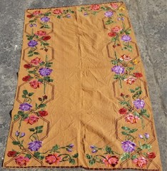 Vintage Handmade Romanian Floral Embroidered Wool Multicolor Kilim 183x119cm