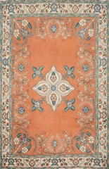 Handmade Wool Orange Rug 5×7 Traditional Style Floral Carpet for Any Room