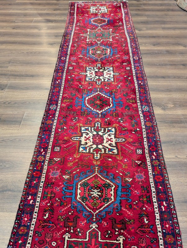 Per'sian Karajeh Runner Rug 3x15 Red Tribal Geometric Medallions Heriz Runner gallery