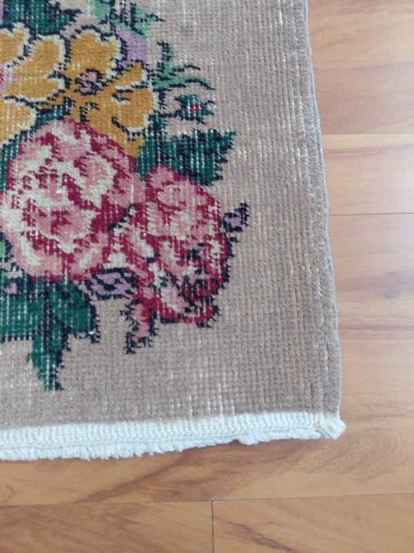 Vintage Floral Rug Handmade Decor Rug Organic Wool Rug Beige Rug Free Ship Rug gallery