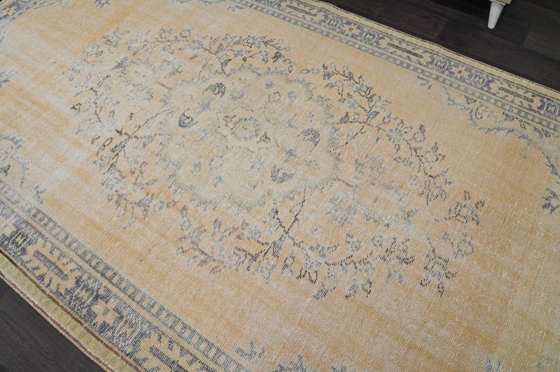 Oushak 5x10,Turkish Rug,vintage,anatolian,YELLOW,kilim,Bohemian,handmade,wool gallery