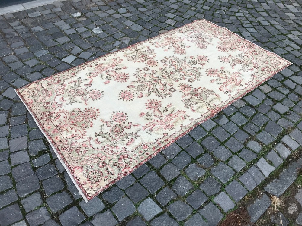 Bohemian Area Rug Handmade Wool Rug Turkish Vintage Traditional Rug 3,6 x 7,0 ft
