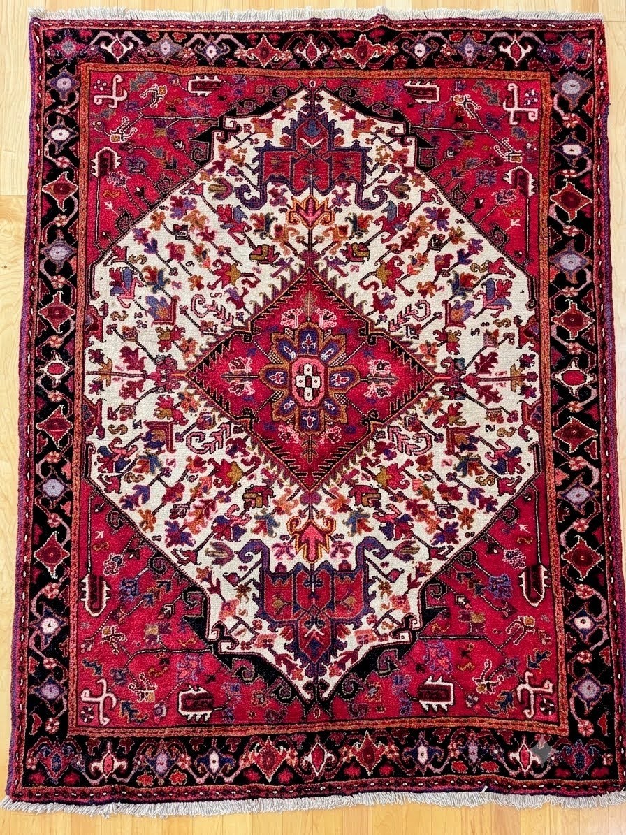 Vintage Heriz Hand-Woven Middle Eastern Gallery Runner Rug 6' 3" x 5' 5" gallery