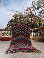 Vintage Moroccan handmade Rug 2’6″x5’1″ Bohemian Checkered Multicolor Runner