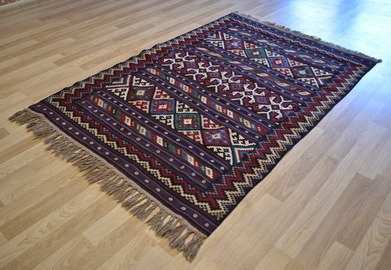 Gorgeous 1970’s Azeri Caucasian Kazak Handwoven Kilim Free Shipping 5 FT X 7 FT gallery