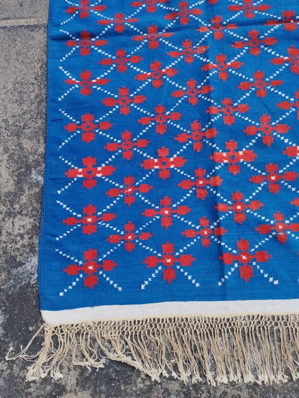 Vintage Handmade Moroccan Tribal Wool Blue Color Kilim Rug 185x104 cm gallery