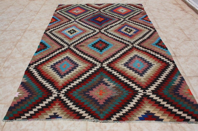 KILIM RUG 5x8, GEOMETRIC TURKISH KILIM AREA RUG WOOL 64" x 98", KELIM CARPET RUG gallery