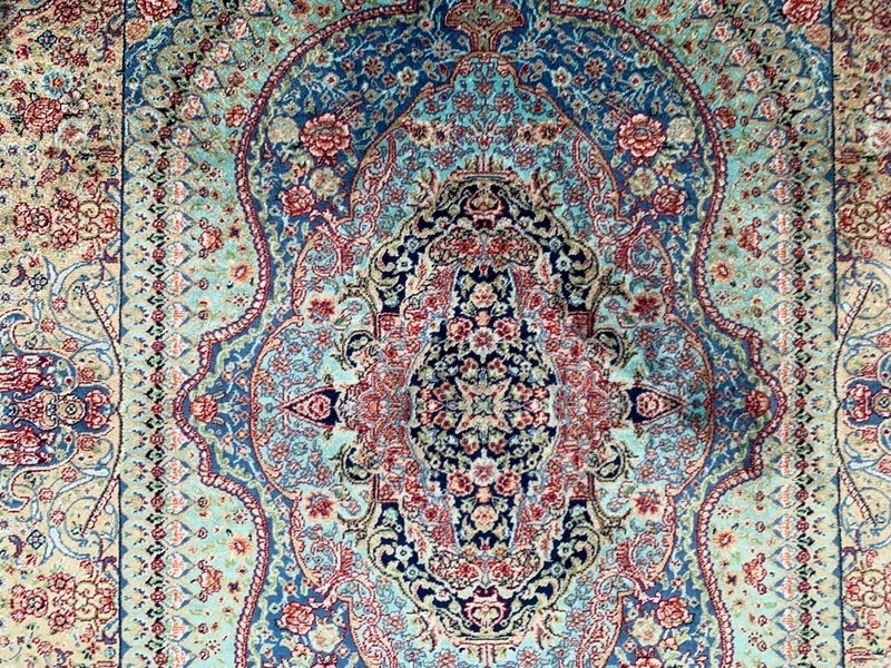 100% Silk Rug Mughal Art Pictorial Silk Rug Handmade Fringes and Borders 2x3 ft gallery