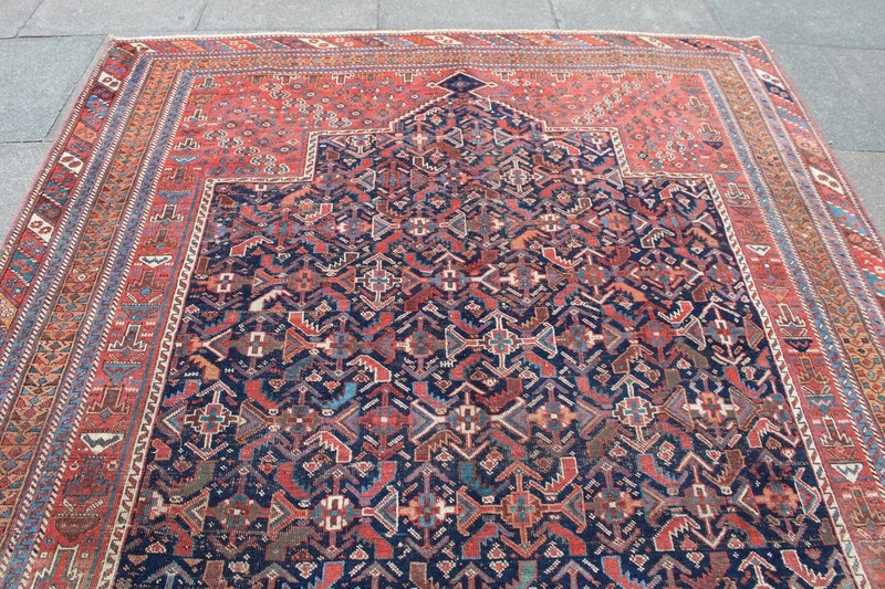 Antique Worn Traditional Hand Made Oriental Blue Red Gold Wool Carpet 352x218cm gallery
