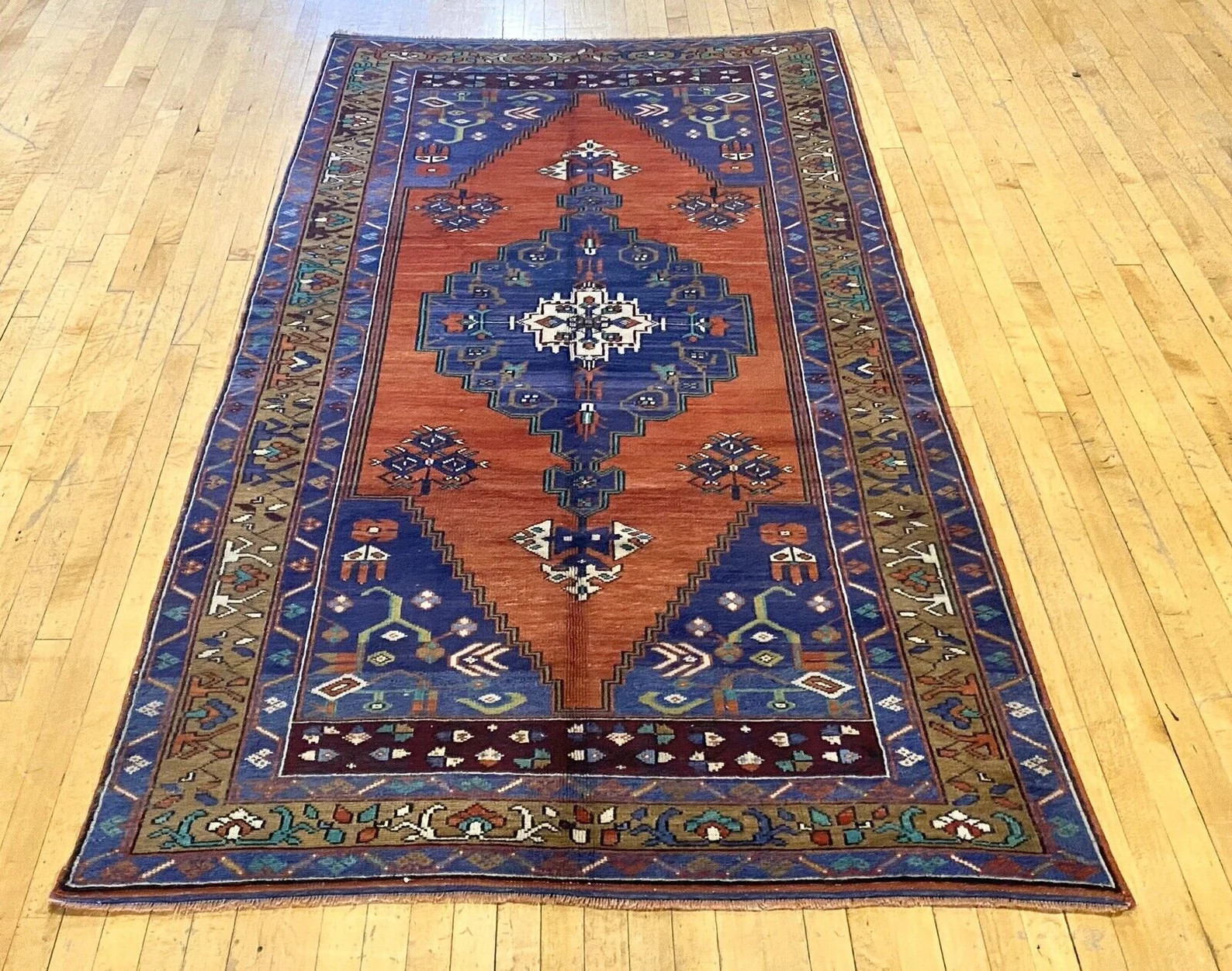 Bohemian Antique 1939s Wool Pile Natural Color Nagorno-Karabahk Rug 9’1”x4’7’’ gallery
