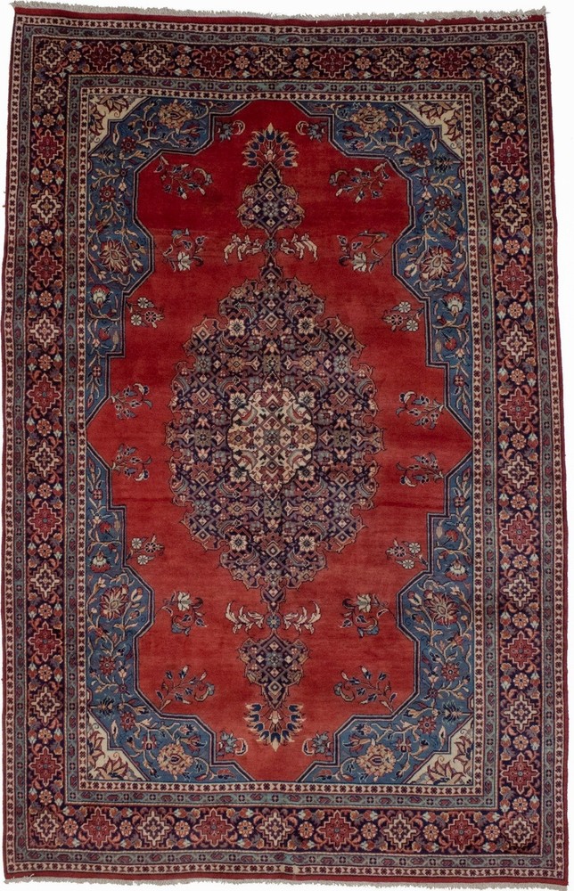 Vintage Handmade Oriental Rug Traditional Orange-Red Floral Style Carpet 7X11 ft