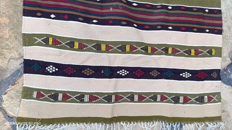 Vintage Ghardaïa Wool & Cotton Rug Handmade Algerian Berber Flatweave 194 x 84cm gallery