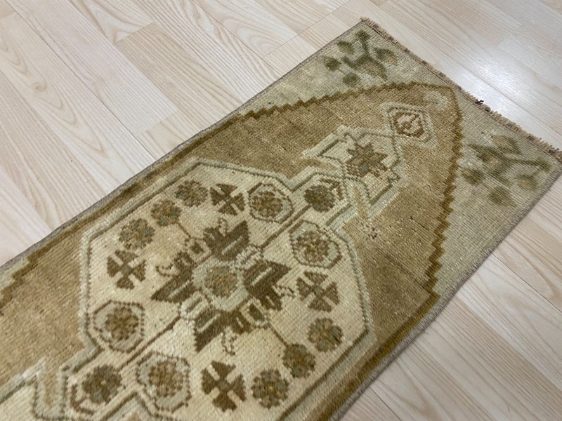 Antique Anatolian Small Rug 1 x 2.5 ft Handwoven Wool Neutral Earth Tone Decor gallery