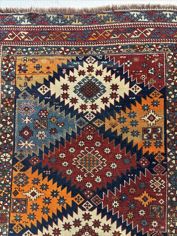 STUNNING ANTIQUE 4’ X 6’ 19th CENTURY SNOW FLAKE KUBA CAUCASIAN ORIENTAL RUG gallery