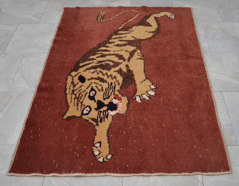 4x5 Rug HandMade Oushak rug NEW Rug Turkish Rug Tiger Attack Pattern 3'9"x5'4" gallery