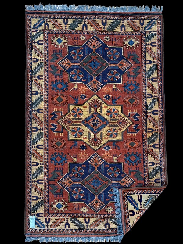 Antique Vintage Kazak Russian Area Rug 4x6 Vegetable Dye Rust Red Hand-knotted gallery