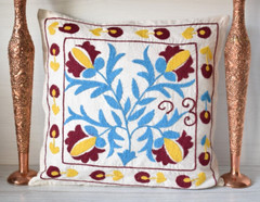 Uzbek Suzani Pillow Cover 18”x19” Silk Embroidered Woven Suzani Cushion Cover