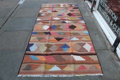 Vintage Traditional Hand Made Oriental Cotton Wool Brown Blue kilim 255x121cm