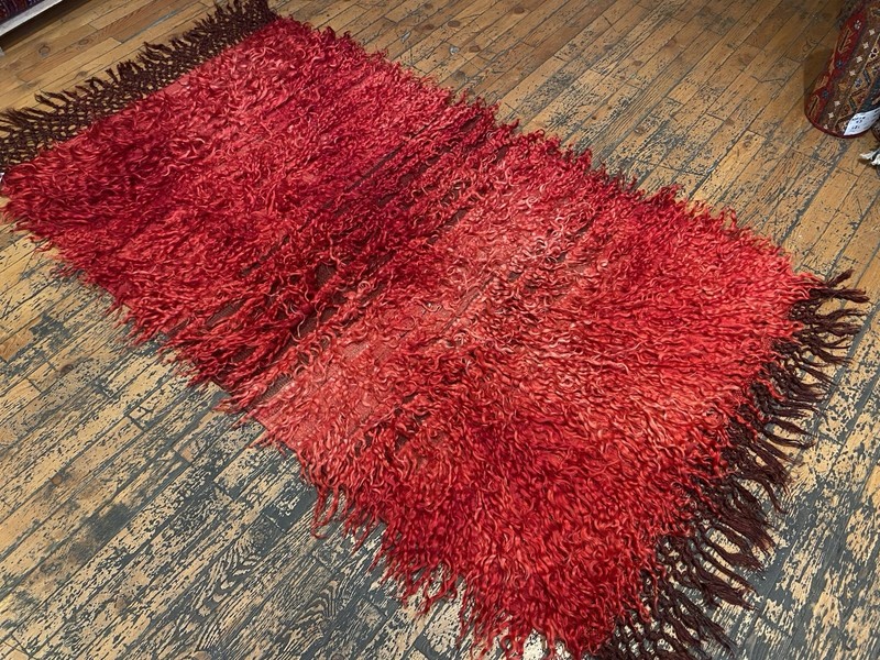 Fine Antique 1930-1940s Angora Shaggy Natural Dye Rug Konya Region 3’x5’5” gallery