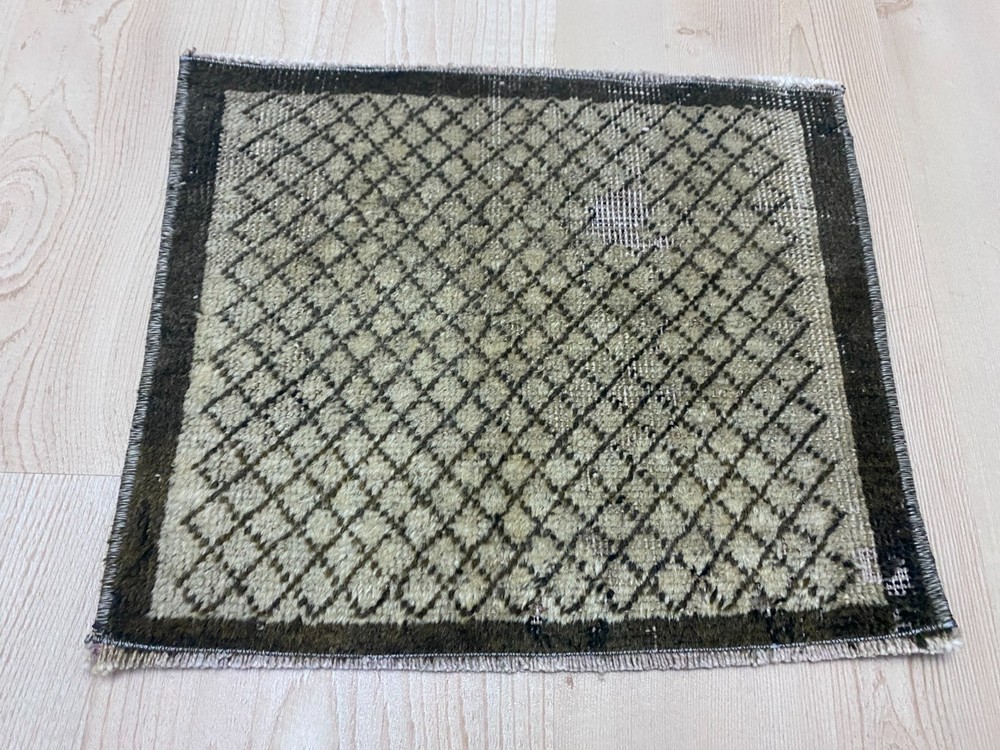 Mini Handwoven Anatolian Square Rug 1x1.2 ft Earth Tone Wool Accent Carpet