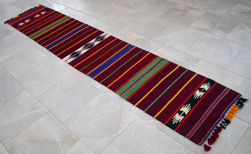 Hand MADE Turkish Rug Kilim Runner Short Narrow Hallway Rug 1.11 x 9.7 Ft gallery