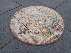 Turkish Rug, Round Rug, Handmade Rug, Home Decor Rug, Vintage Rug, 1.4 x 1.4 ft