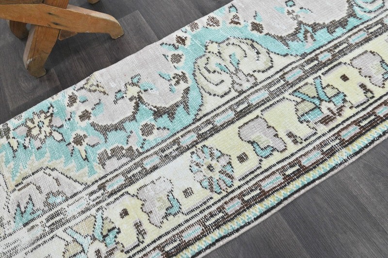 Vintage Turkish Runner Rug 2x5ft Wool Anatolian Handmade Hallway Oushak RAINBOW gallery