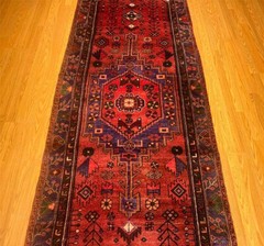 3.7 x 9.9 Handmade Antique One Of A kind Heris Hallway Runner. Natural Dyes Wool