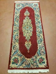 Kirman Rug 2×4 Wool Vintage Oriental Carpet Hand Knotted Red Semi Open Field