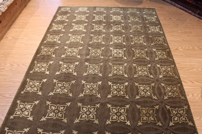 _TIBETAL_HANDMADE_WOOL_RUG_ Modern Design Olive green, gray, brown, beige 5X7 FT gallery