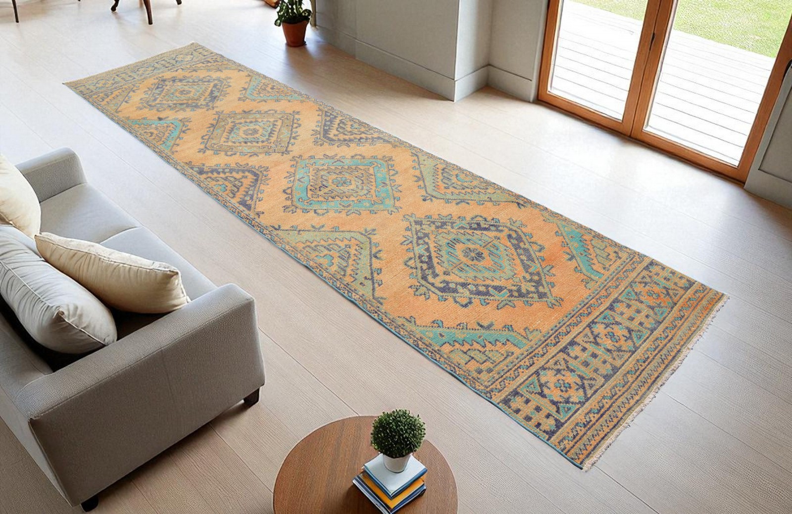 Vintage 1970s Turkish Runner Rug 3x12 ft | Hand-Woven Anatolian Wool Ushak Rug gallery