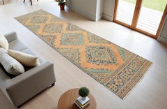 Vintage 1970s Turkish Runner Rug 3×12 ft | Hand-Woven Anatolian Wool Ushak Rug