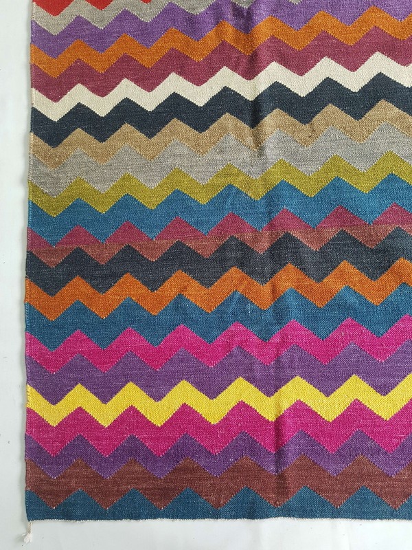 Vintage Handmade Traditional Geometric Multicolor Kilim Rug Carpet 186x135cm gallery