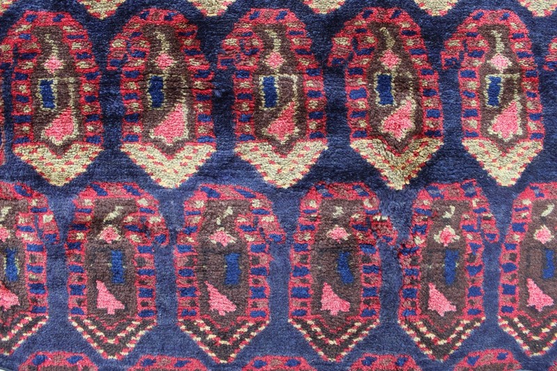 Vintage Hand Made Traditional Oriental Wool Blue Red Long Runner 403x113cm gallery