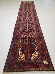 Antique Oriental Hand-Knotted Wool Runner Navy Blue/Red/Ivory/Blue 3’6″ x 17’3″