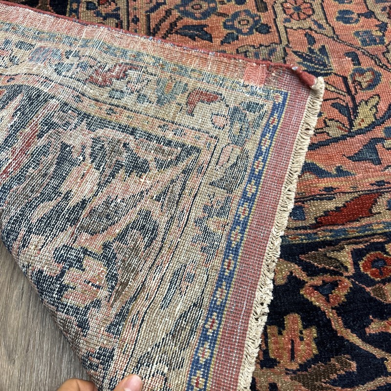 Antique Per'sian Sarouk Rug 11”5 x 8”11, Red/Navy blue Floral, 1920s Wool Rug gallery