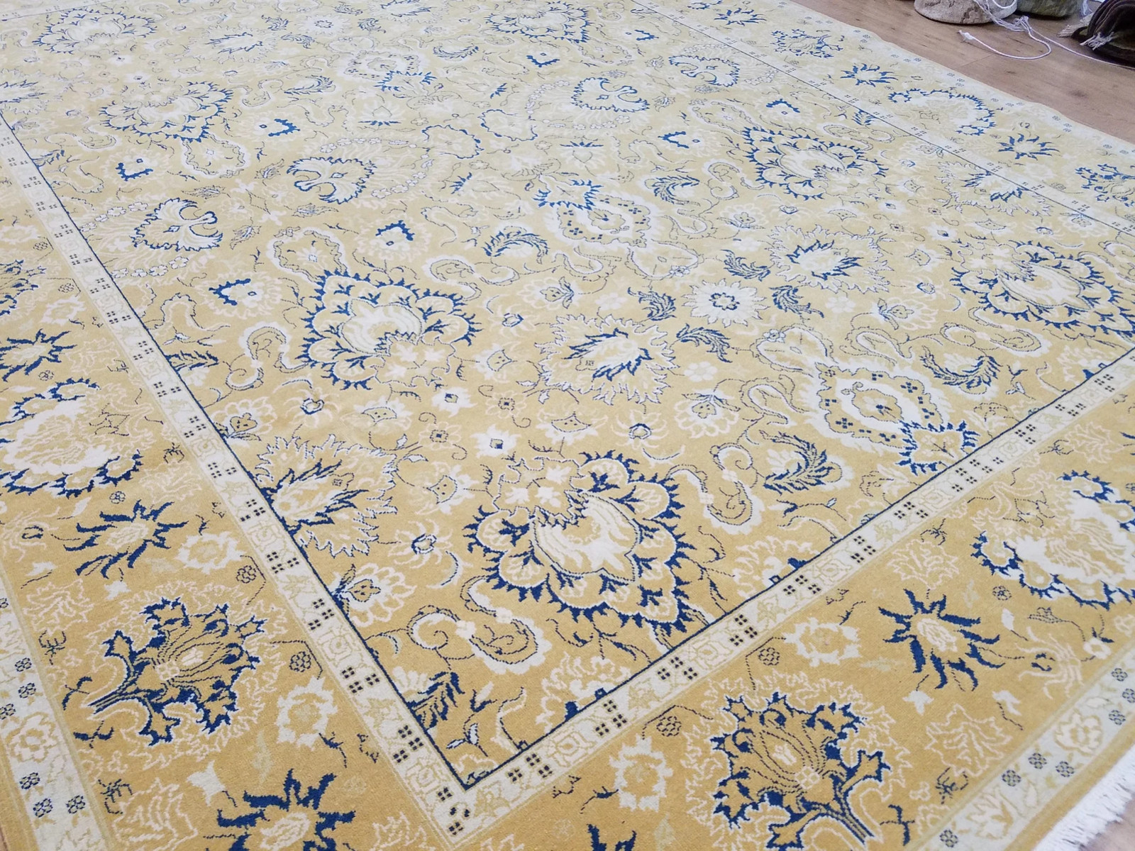 Handmade Hand-Woven Yellow and Blue Oriental Rug 9x12 gallery