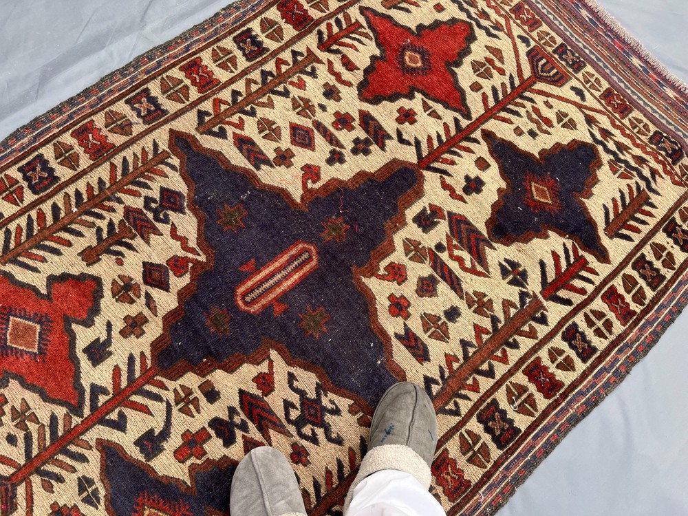 Afghan Vintage Berjesta Geometric Rug 4x6 Hand Knotted Turkmen Kilim Area Carpet