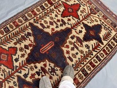 Afghan Vintage Berjesta Geometric Rug 4×6 Hand Knotted Turkmen Kilim Area Carpet